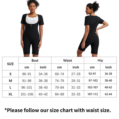 Women Sauna Suit Full Body Shaper 3 in 1 Sweat Vest Waist Trainer Zipper Slimming Bodysuit Shapewear Workout with Sleeve Shorts