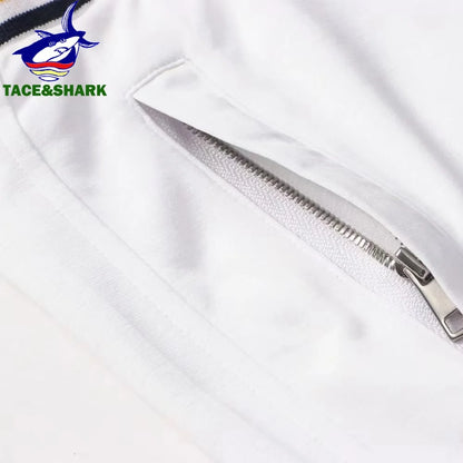 TACE&SHARK Men's White Casual Shorts with Embroidered Logo