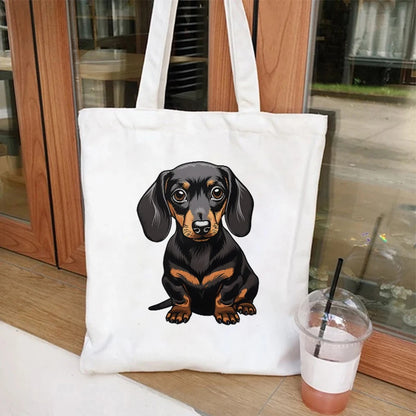 Canvas Tote Bag for Women Cute Dog Boba Tea Handbag