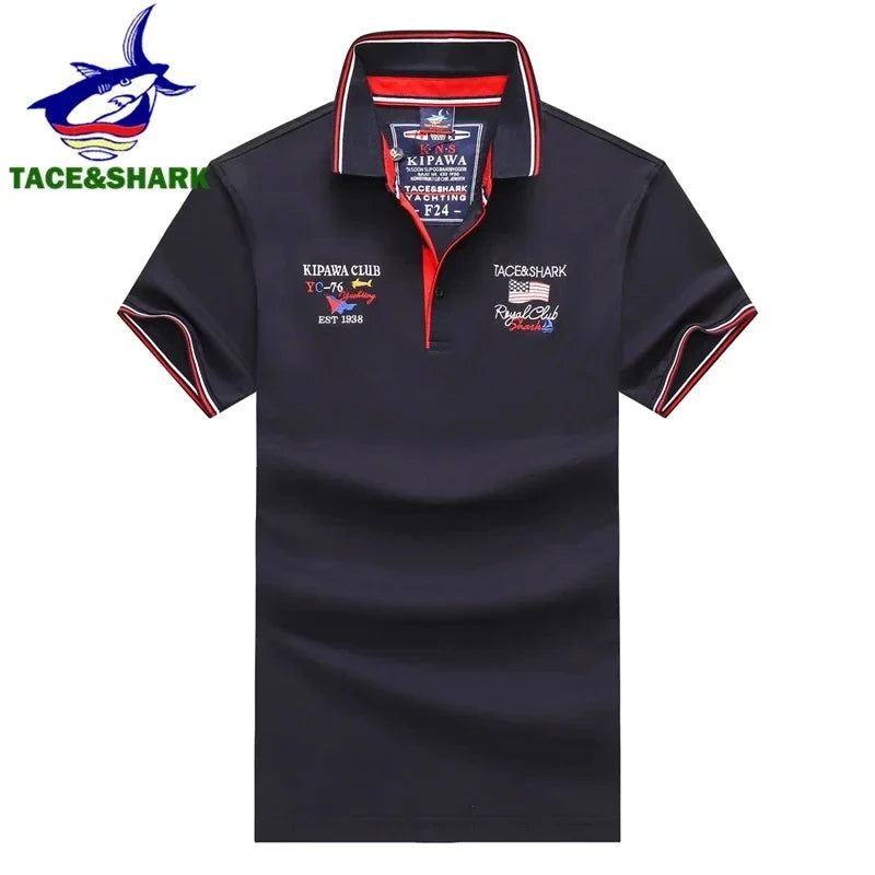 TACE&SHARK Casual Shark Flag Embroidery Short Sleeve Polo Shirts