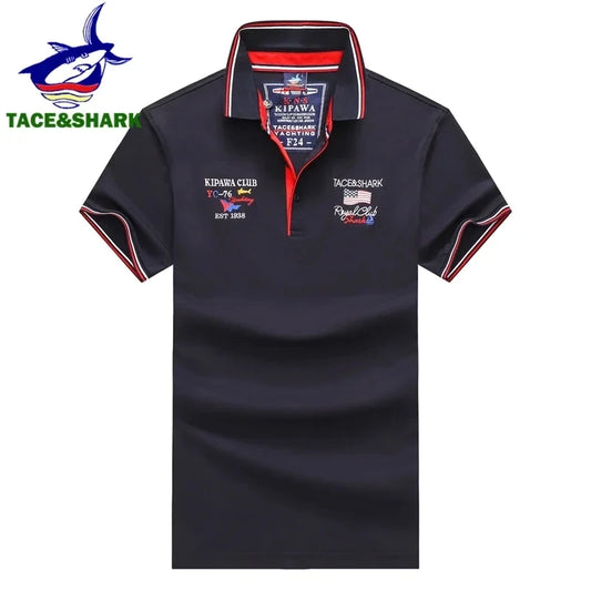 TACE&SHARK Casual Shark Flag Embroidery Short Sleeve Polo Shirts