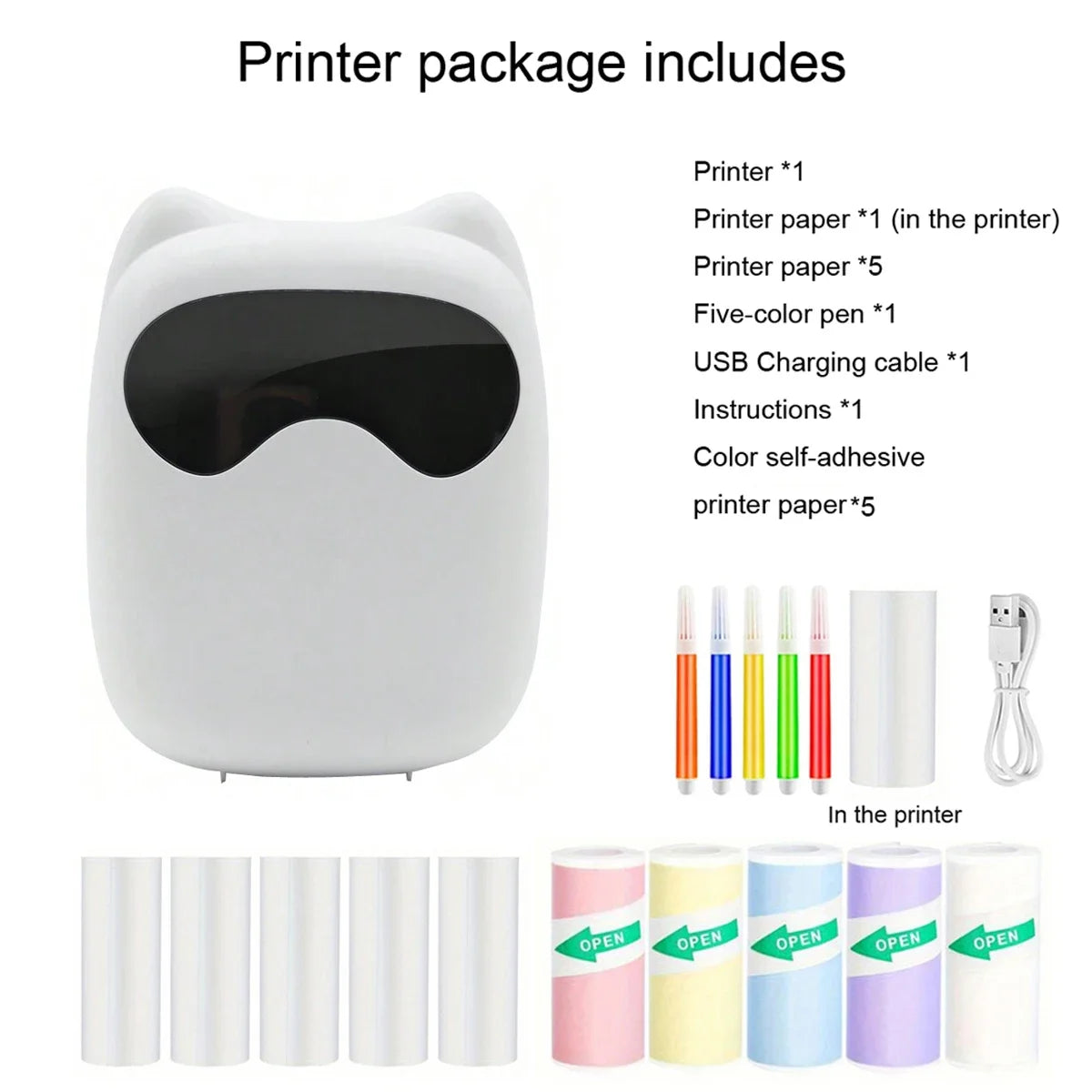 Thermal Mini Printer, Portable Sticker Printer, Inkless Pocket Photo Printer for Notes, Journal, DIY,With Colored LED light