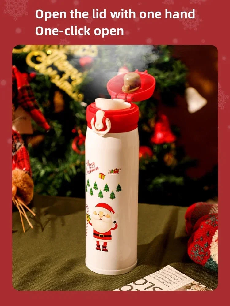 500ml Stainless Steel Christmas Thermos Cup Elk Santa Vacuum Water Bottle Thermos Cup with Lid Christmas Gift for Girl Friend