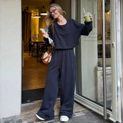 Casual Elastic Wide Leg Pants 2 Pieces Sets
