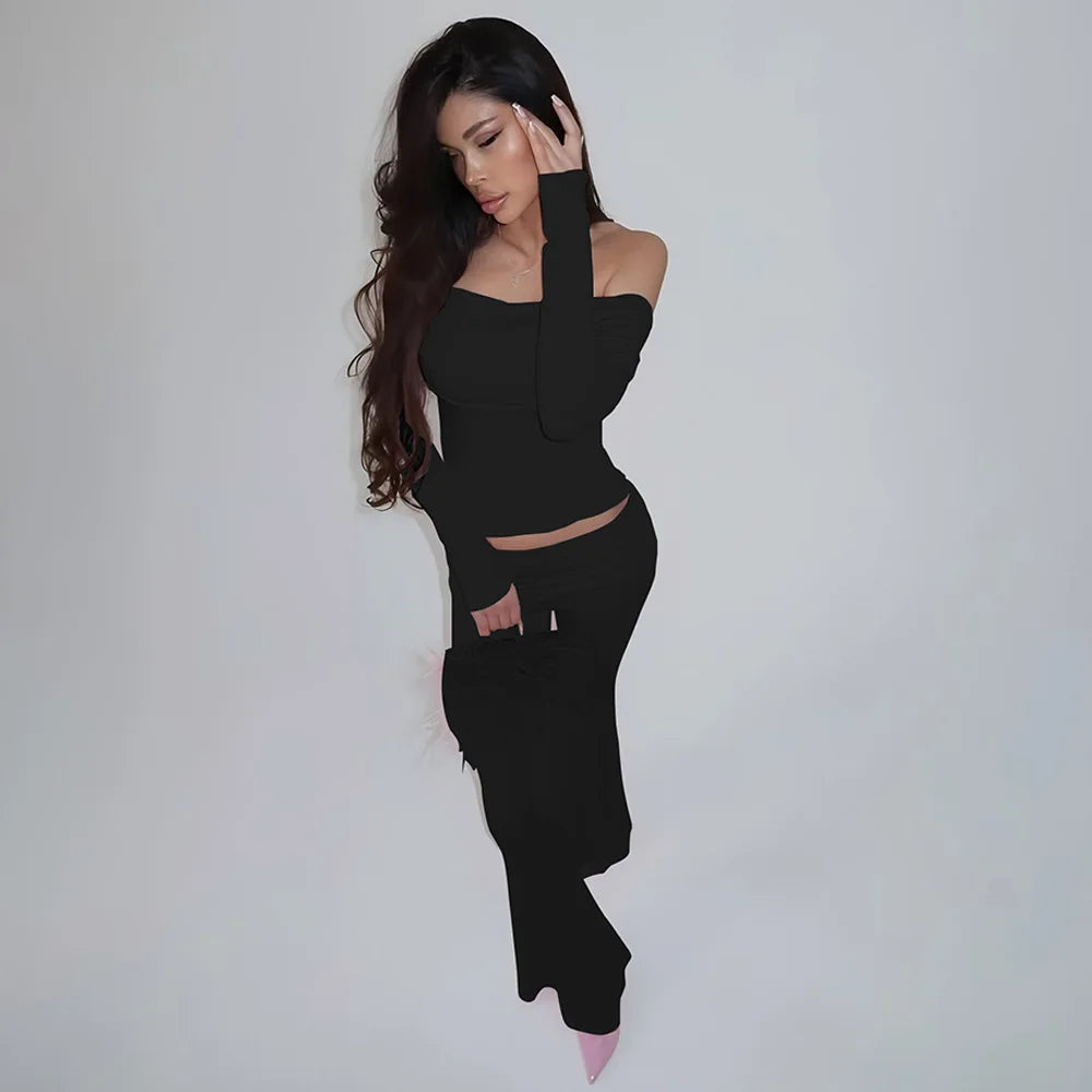 Fold Over Flare Pants 2 Piece Set