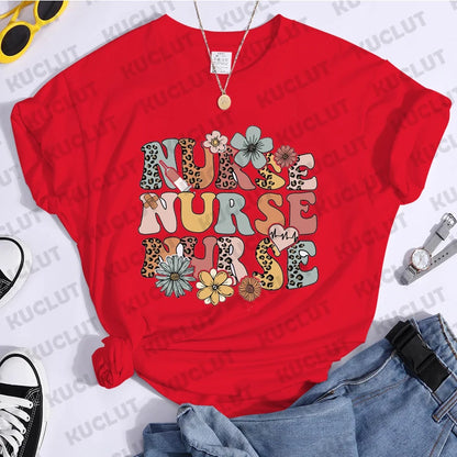 Nurse Shirt RN Wildflowers Vintage Short Sleeve