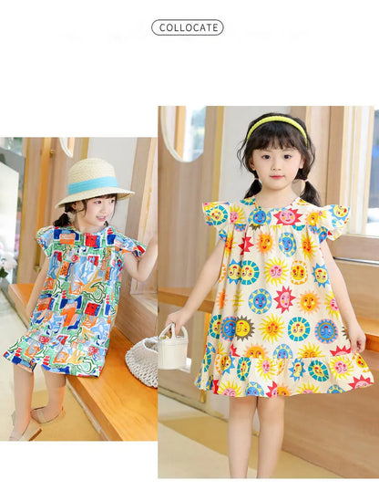 100% Cotton Summer Dress for Girls – Heart Print Sleeveless Princess Outfit