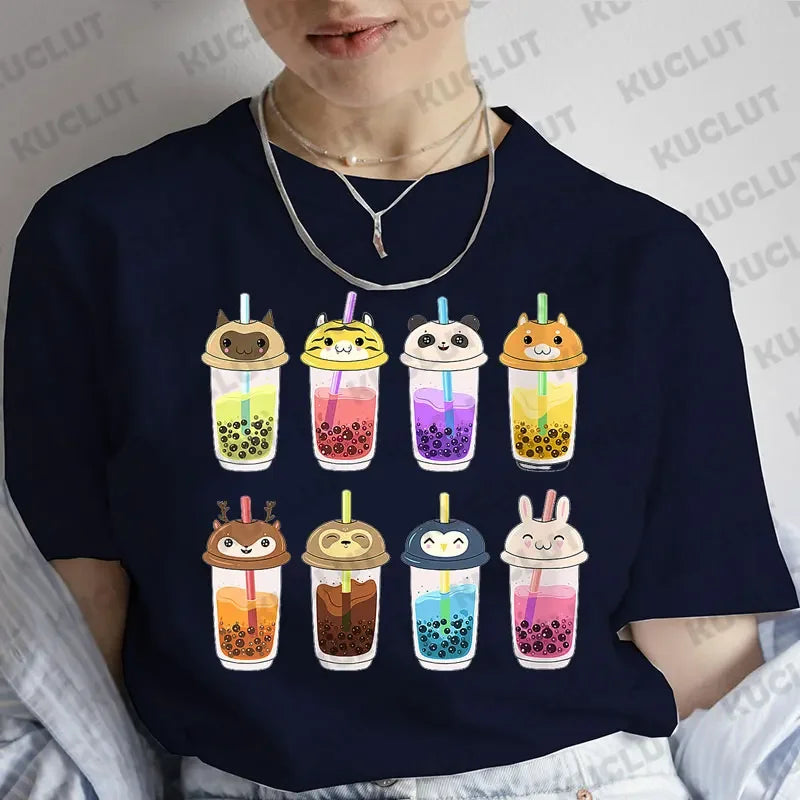 Women Clothing Boba Drink T-Shirt Bubble Tea Kawaii Drinks