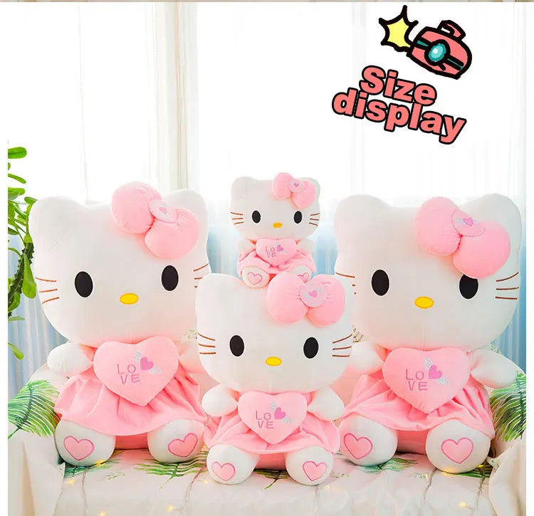 24-55cm Sanrio Hello Kitty Cat Plush Toys Cartoon KT Cat Plushie Doll Soft Stuffed Anime Pillow Birthday Gifts For Kids Girls