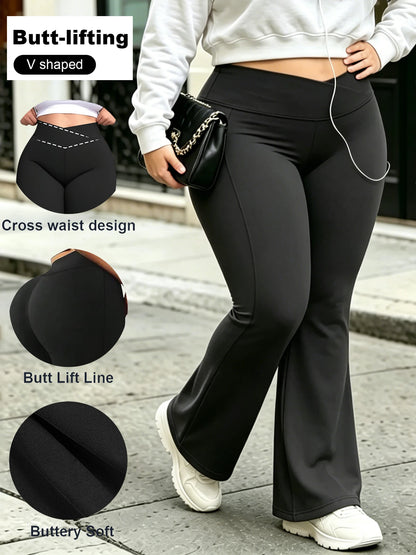 Plus Size Cross Waist Flare Leggings