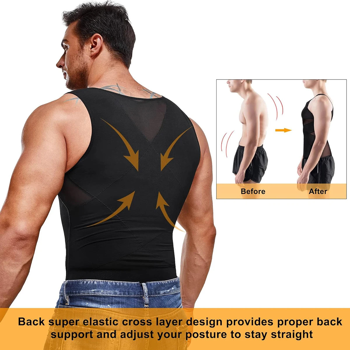 Men Compression Shirt Cross Mesh Tank Top Breathable Sleeveless Shapewear Undershirt Slimming Body Shaper Tummy Control Vest