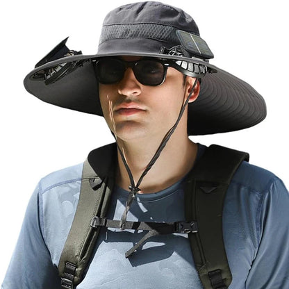 COZOK Wide Brim Solar Fan Hat – Unisex Outdoor UPF 50+ Fishing Hat with Built-in Solar Fan for Sun Protection (Hat03)