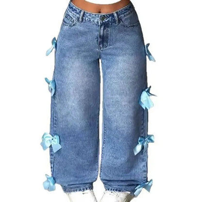 Street bow collage washed jeans
