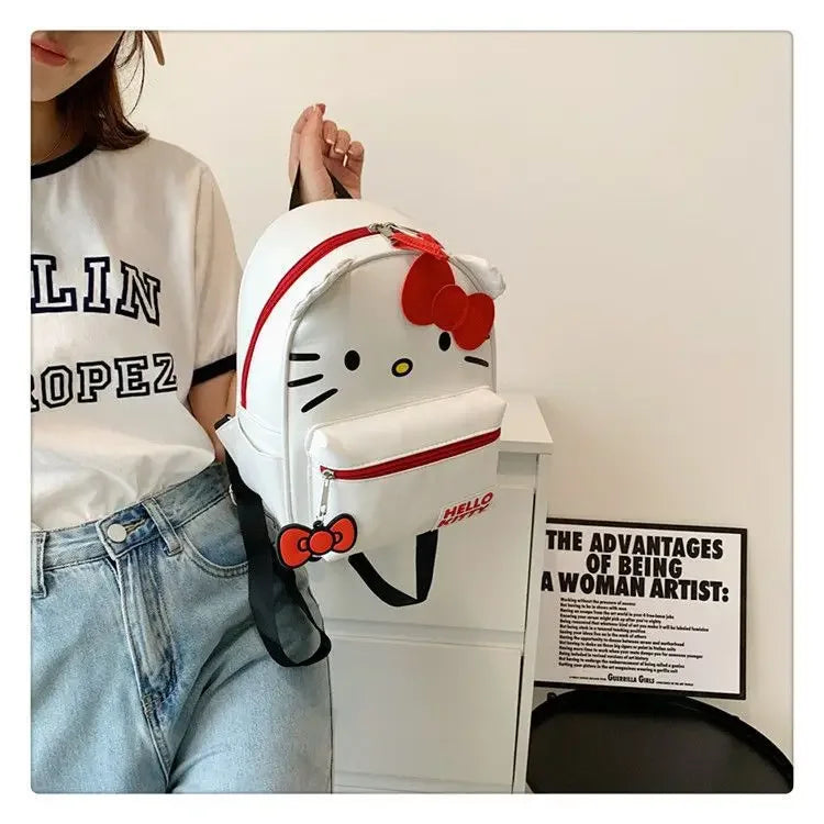 Cartoon Hello Kitty Backpack Anime Figure Student Schoolbag Girl Hello Kitty Kawaii PU Leather Big Capacity Knapsack Girl Gift