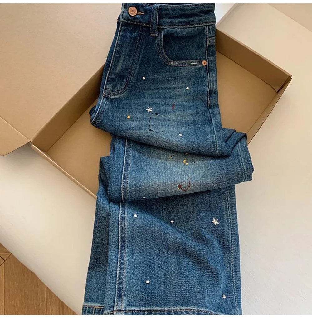 Splash-ink Star Paint Blue Jeans