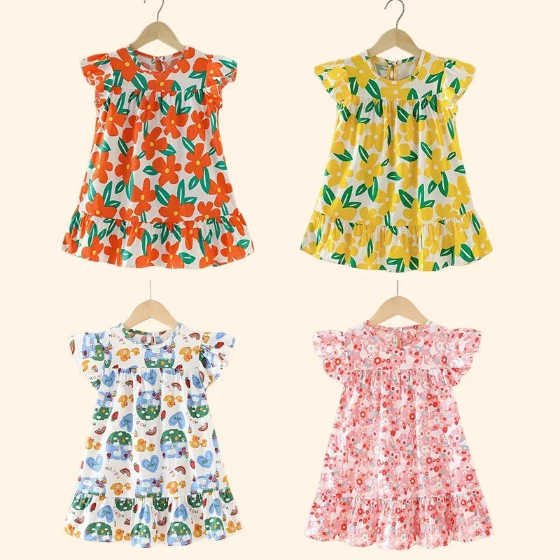 100% Cotton Summer Dress for Girls – Heart Print Sleeveless Princess Outfit