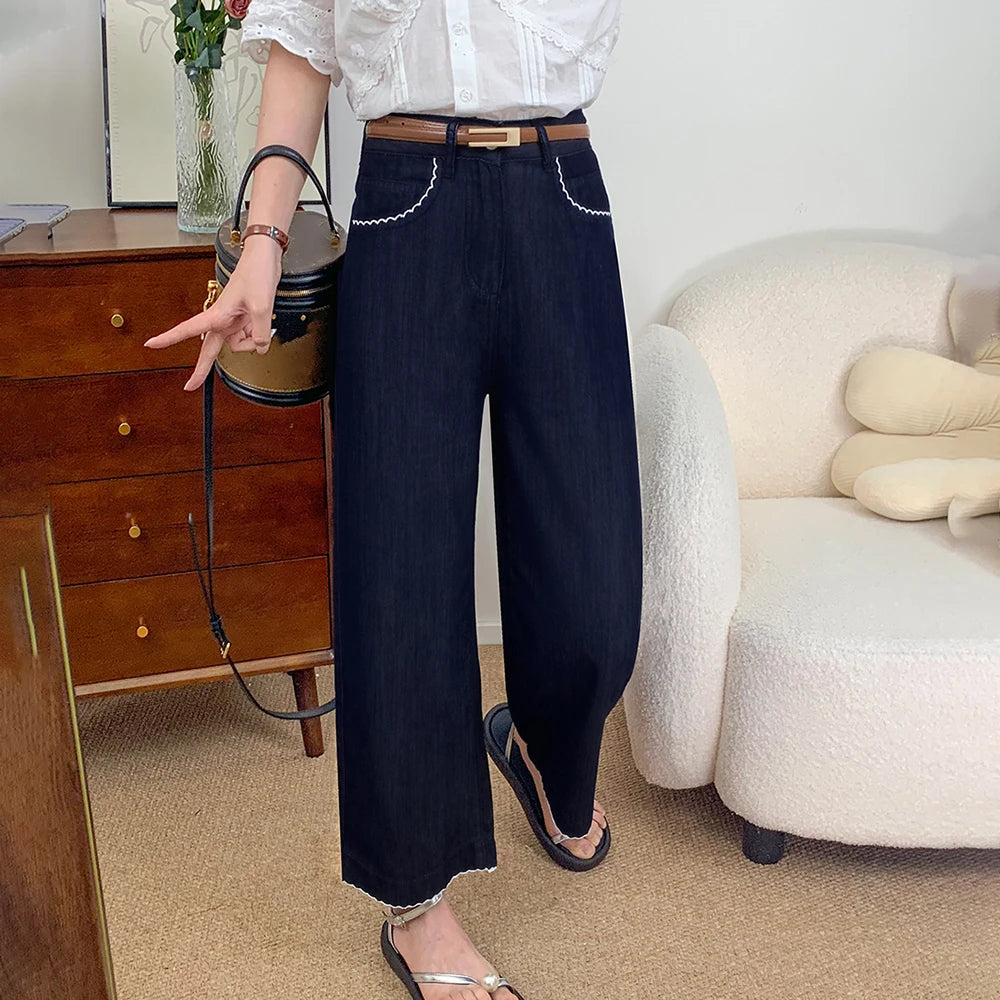 Thin Dark Blue Denim Pants