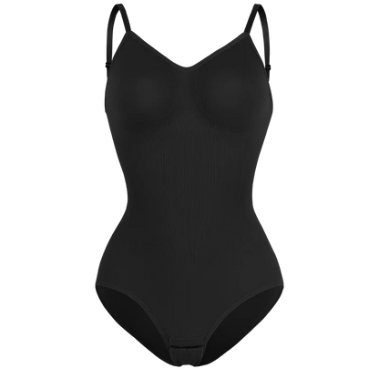Low Back Bodysuit Shapewear for Women – Seamless Tummy Control Push-Up Body Shaper with Open Crotch & Adjustable Straps