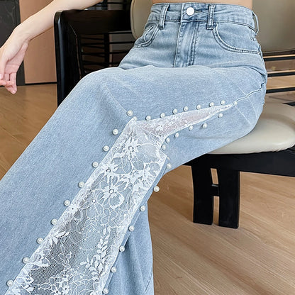 Lace Patchwork Wide Leg Jeans