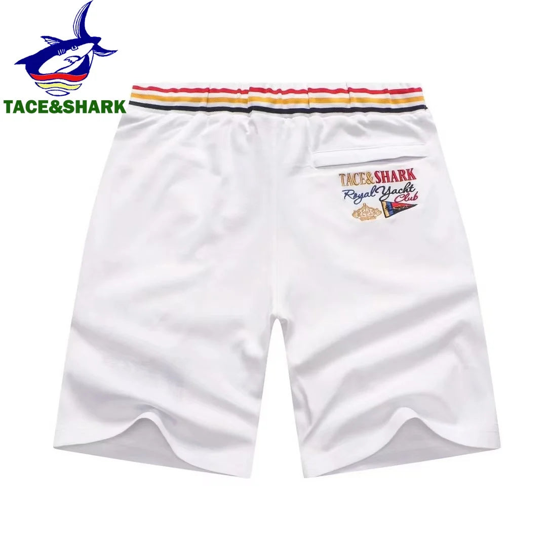 TACE&SHARK Men's White Casual Shorts with Embroidered Logo