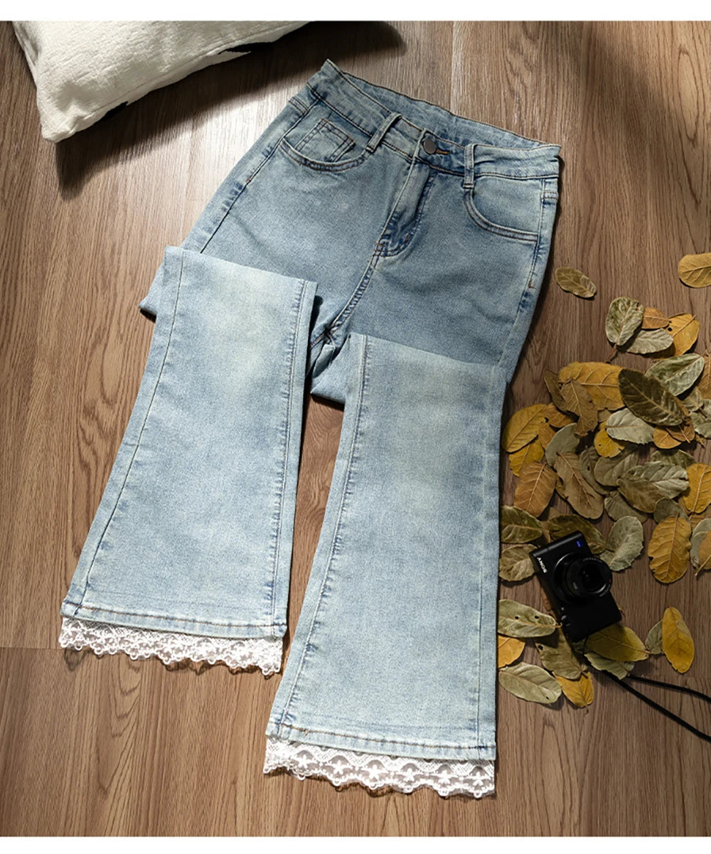 Lace Patchwork Flared Jeans