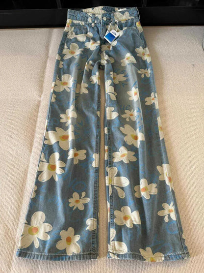 Floral Print Wide Leg Jeans