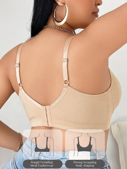 Plus Size Ribbed Women Bra Thin Cup
