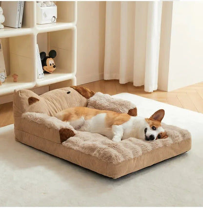 Fluffy Coral Fleece Dog Bed – Cozy Sofa-Style Pet Mat for Small to Large Breeds