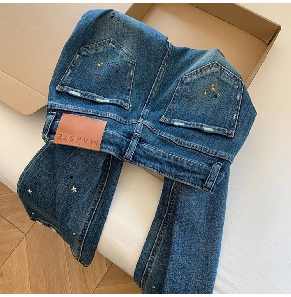 Splash-ink Star Paint Blue Jeans