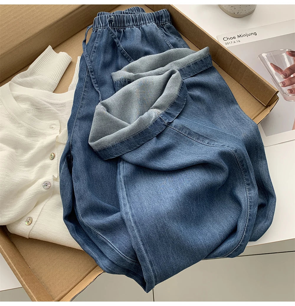 Thin Ice Silk Denim Pants for Women