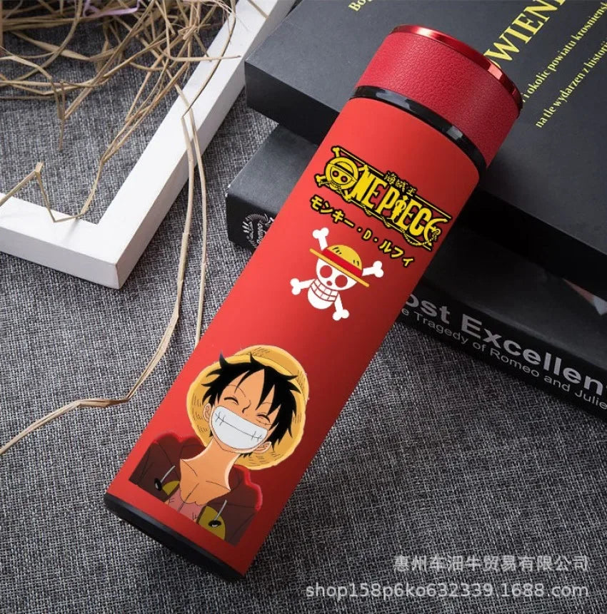 Japan Anime One Piece 304 Stainless Steel Thermos Cup Cartoon Pattern Luffy Roronoa Zoro Action Figure High Capacity Water Cup