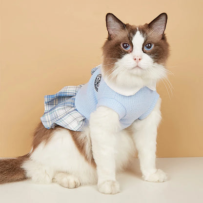 College Style Cute Pet Dress – Plaid Skirt for Small Dogs and Cats
