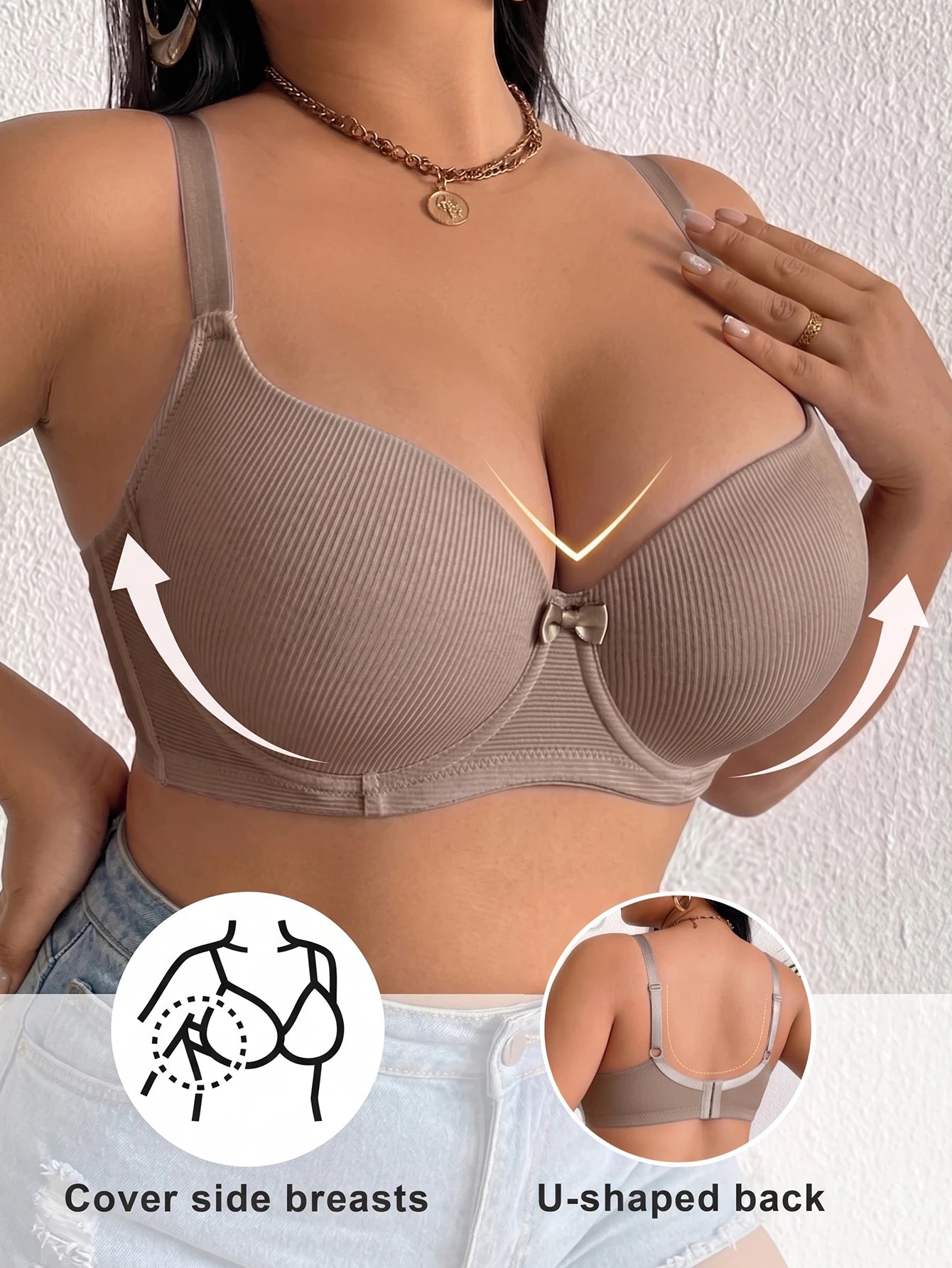Plus Size Ribbed Women Bra Thin Cup