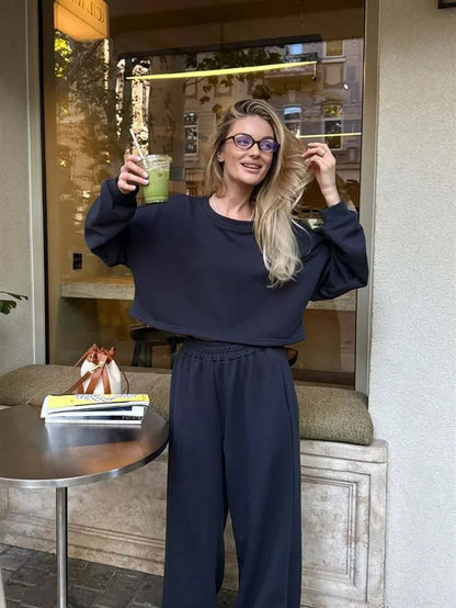 Casual Elastic Wide Leg Pants 2 Pieces Sets
