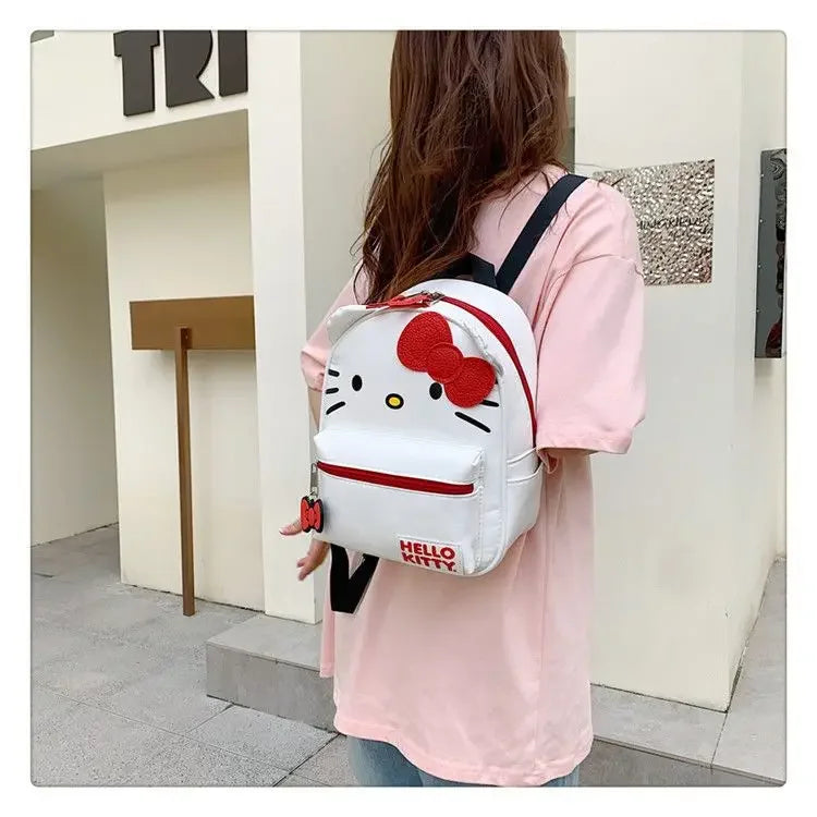 Cartoon Hello Kitty Backpack Anime Figure Student Schoolbag Girl Hello Kitty Kawaii PU Leather Big Capacity Knapsack Girl Gift