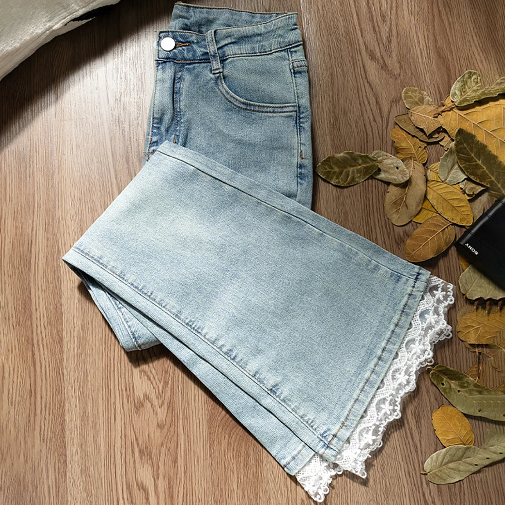 Lace Patchwork Flared Jeans