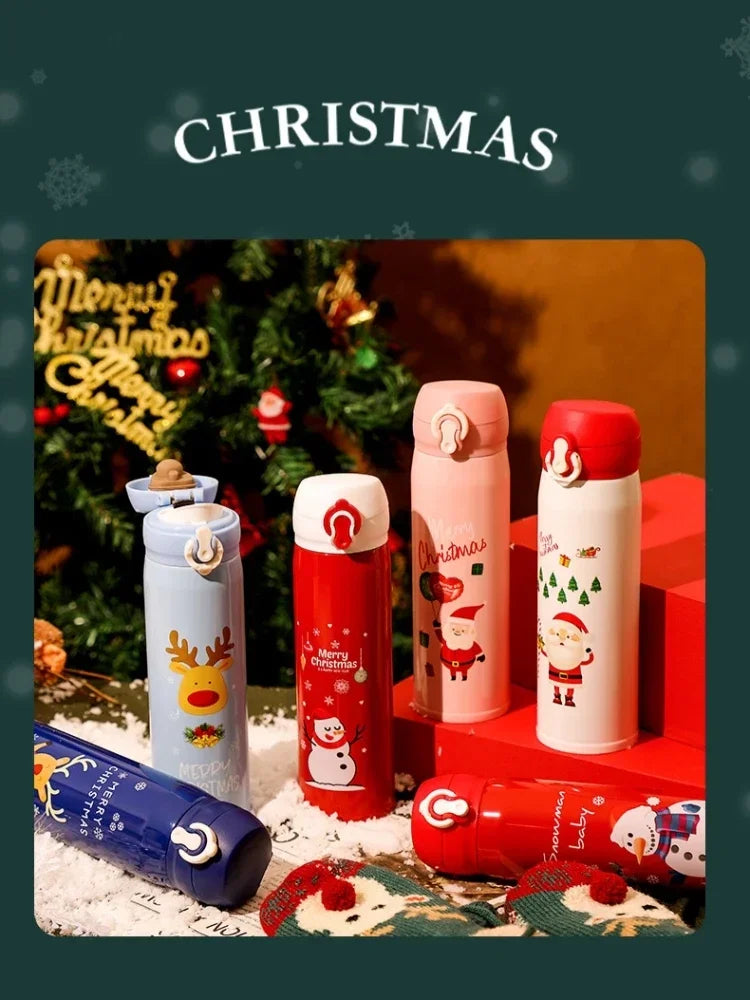 500ml Stainless Steel Christmas Thermos Cup Elk Santa Vacuum Water Bottle Thermos Cup with Lid Christmas Gift for Girl Friend