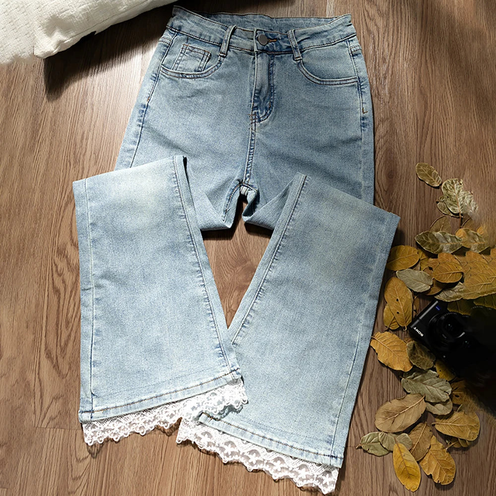 Lace Patchwork Flared Jeans