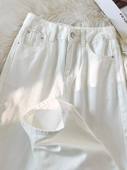 White Wide Leg Denim Pants for Women Size S-5XL