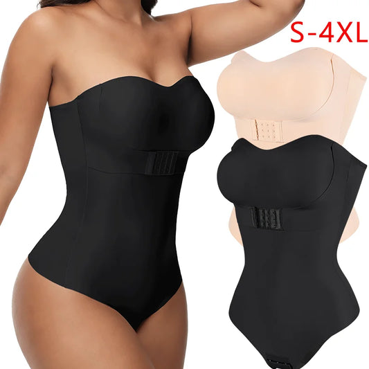 S-4XL Sexy Bodysuit for Women Tummy Control Shapewear Thong Front Closure Butt Lifter Removable Strap Padded Full Body Shaper