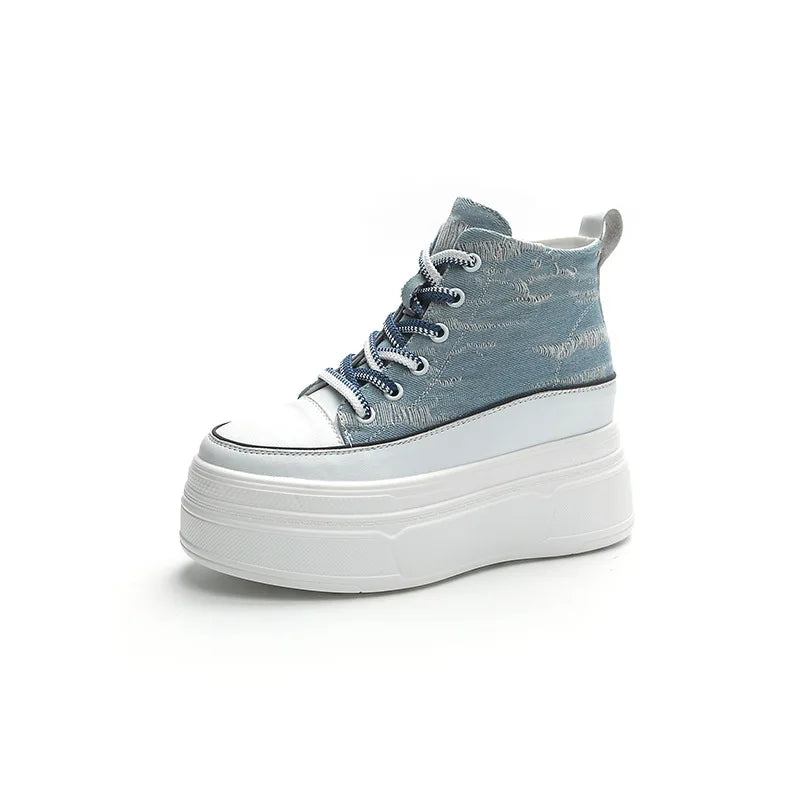 Fujin 8cm Denim Genuine Leather Shoes