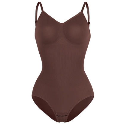 Low Back Bodysuit Shapewear for Women – Seamless Tummy Control Push-Up Body Shaper with Open Crotch & Adjustable Straps