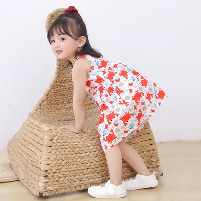 Summer Girls’ Floral Princess Dress – Sleeveless Cotton & Polyester Blend