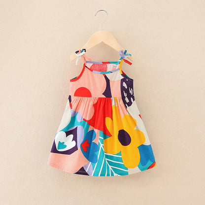 Summer Princess Floral Cotton Dress – Sleeveless Casual Dress for Girls