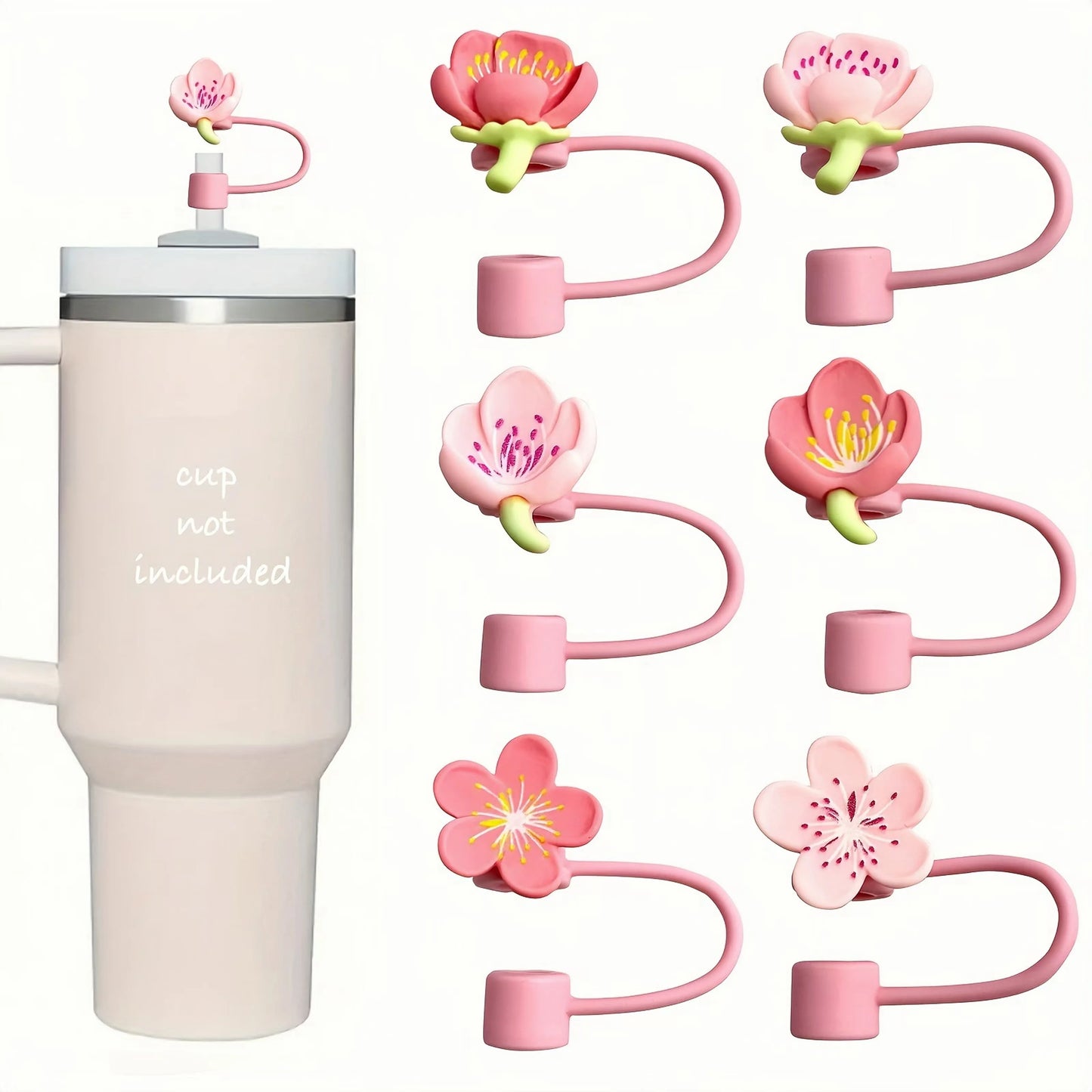 13pcs accessories for Stanley 40oz thermos cup, flower straw covers, 10mm straws, silicone cup sleeves and cleaning brushes.