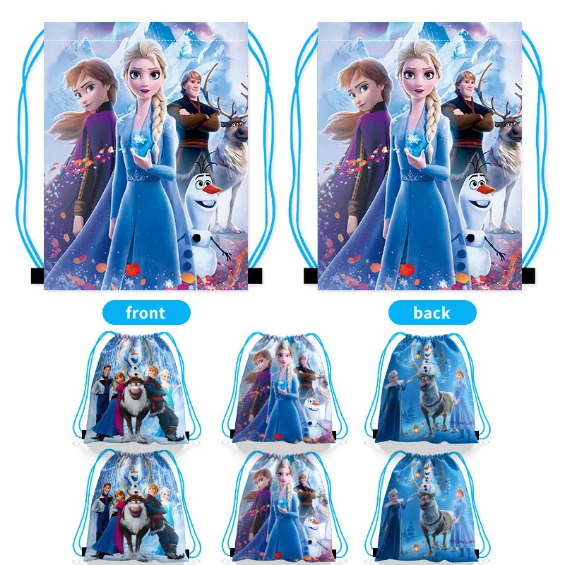 6/12PCS Disney Princess Frozen Anna Elsa Backpacks Birthday Party Gifts Non-woven Drawstring Bags Kids Swimming Backpacks Gifts