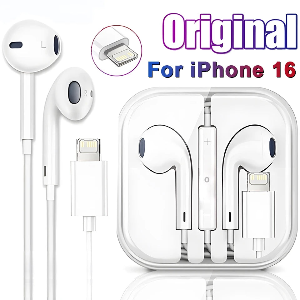 Headphones Original For Apple iPhone 16 15 14 13 11 12 Pro Max Plus In-ear Lightning 3.5MM Wired Bluetooth Earphones Accessories