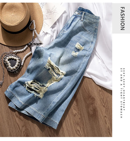 Ripped Holes Denim Shorts for Women