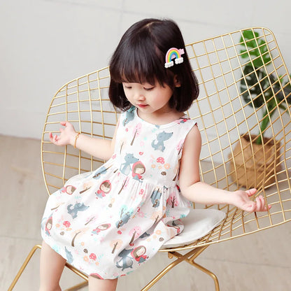 Summer Girls’ Floral Princess Dress – Sleeveless Cotton & Polyester Blend