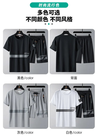 Men T Shirt Suit Shorts Tshirt Set